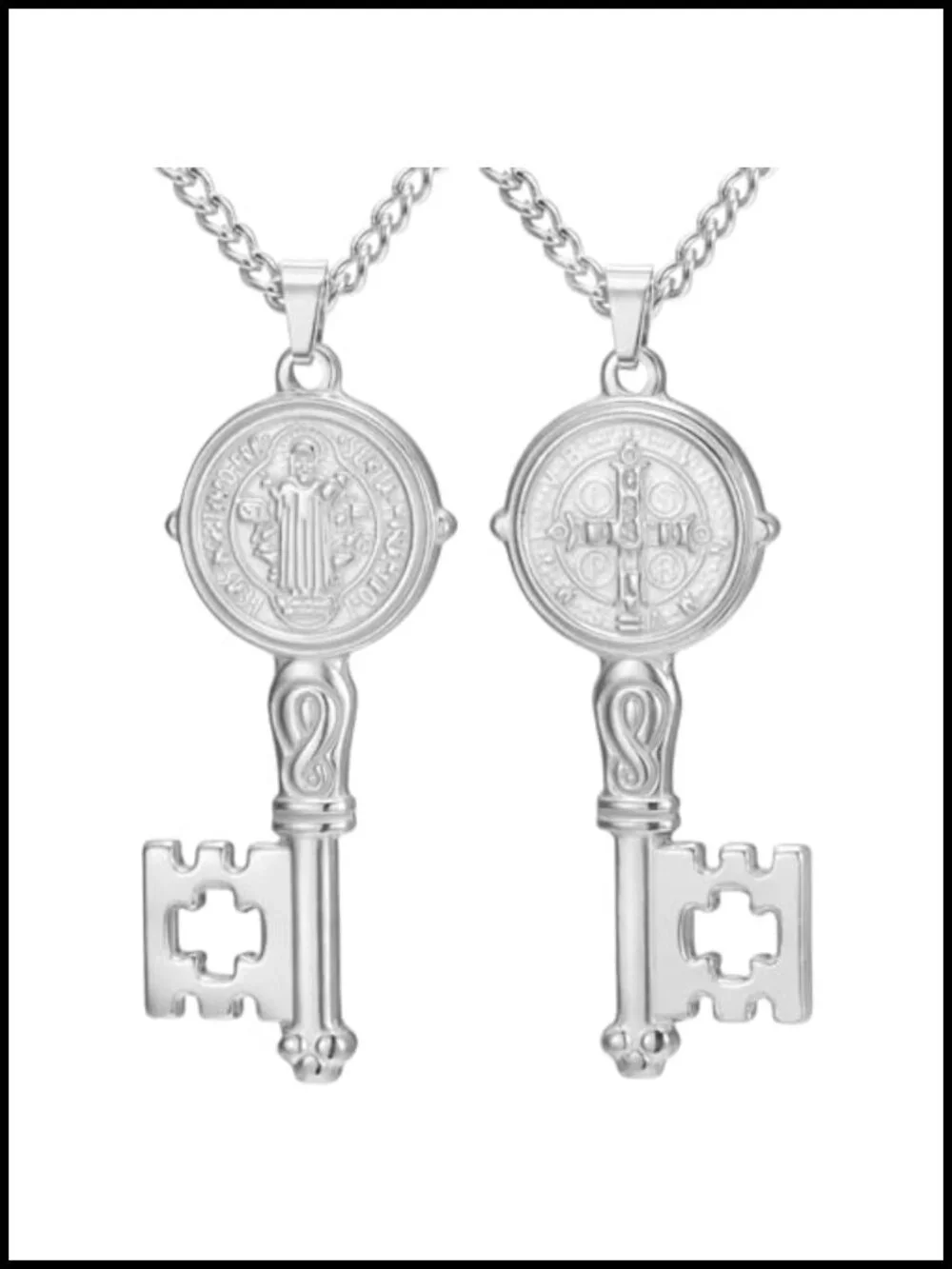 Saint Benedict Key Pendant Necklace Stainless Steel Catholic Exorcism Medal